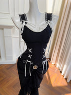 Vintage Black Mermaid Lace And Satin Long Prom Dresses