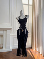 Vintage Black Mermaid Lace And Satin Long Prom Dresses