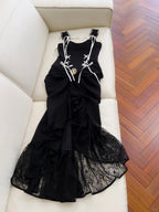 Vintage Black Mermaid Lace And Satin Long Prom Dresses