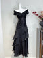 Vintage Black Mermaid One Shoulder Ruffle Satin Prom Dresses Evening Dresses