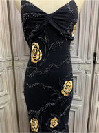 Vintage Black Mermaid Spaghetti Strap Gold Rose Beaded Embroidery Chiffon Long Prom Dresses Evening Dresses