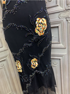 Vintage Black Mermaid Spaghetti Strap Gold Rose Beaded Embroidery Chiffon Long Prom Dresses Evening Dresses