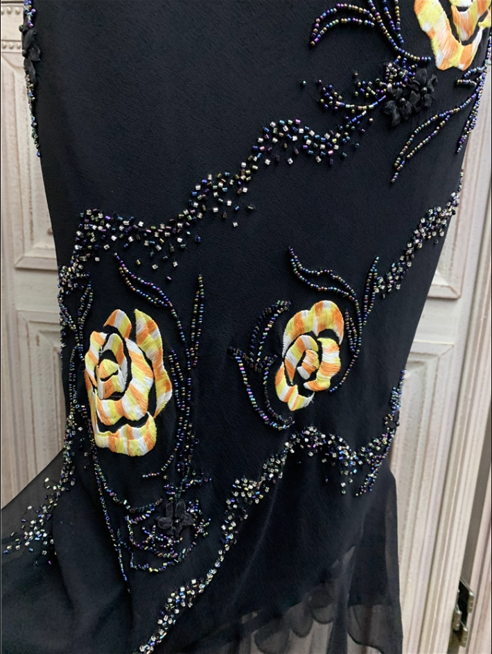 Vintage Black Mermaid Spaghetti Strap Gold Rose Beaded Embroidery Chiffon Long Prom Dresses Evening Dresses