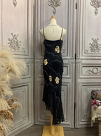 Vintage Black Mermaid Spaghetti Strap Gold Rose Beaded Embroidery Chiffon Long Prom Dresses Evening Dresses