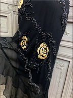 Vintage Black Mermaid Spaghetti Strap Gold Rose Beaded Embroidery Chiffon Long Prom Dresses Evening Dresses