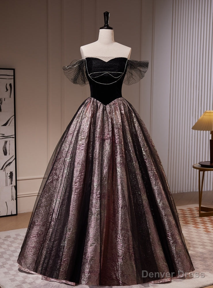 Vintage Black Off the Shoulder Beading Prom Dress Main image