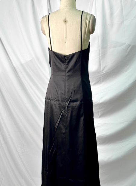 Vintage Black Peacock Feather Embroidered Slim-Fit Satin Long Prom Dresses Evening Dresses
