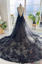 Vintage Black Spaghetti Straps Sleeveless Long Lace Sequined Wedding Dresses Online