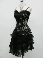 Vintage Black Straps Beaded Prom Dress Ruffled Homecoming Dresses