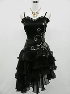 Vintage Black Straps Beaded Prom Dress Ruffled Homecoming Dresses