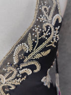 Vintage Black V-Neck Beaded Chiffon Long Prom Dresses Evening Dresses