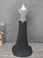 Vintage Black V-Neck Beaded Chiffon Long Prom Dresses Evening Dresses