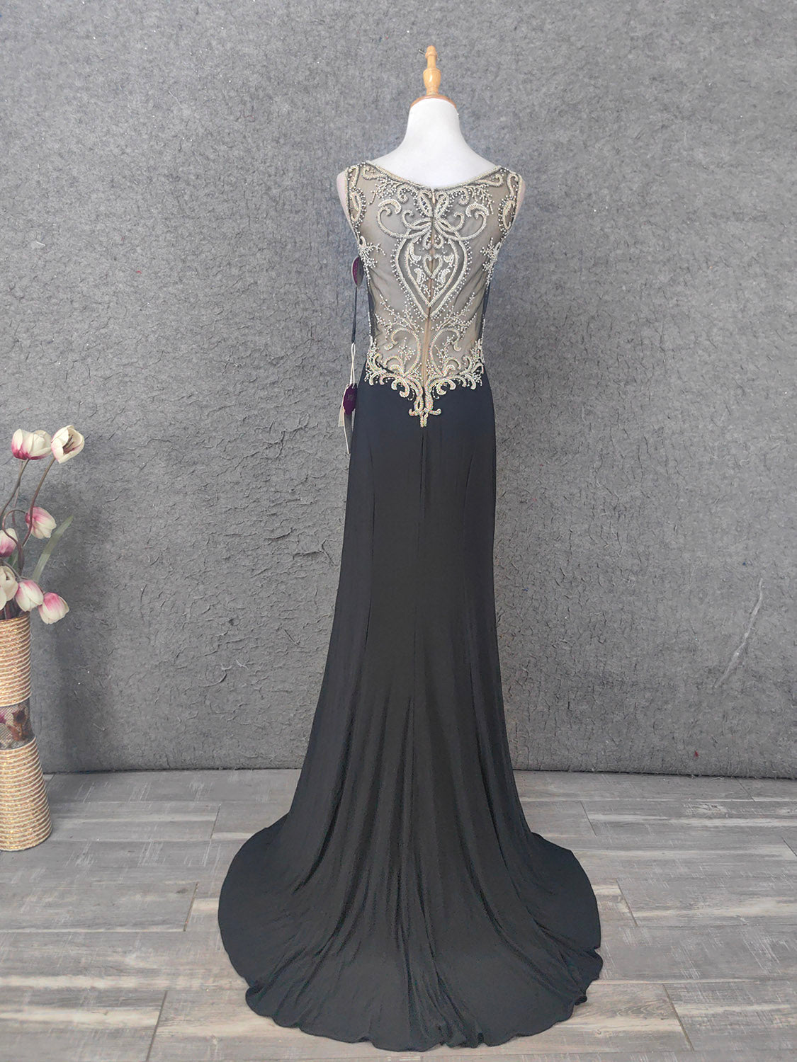 Vintage Black V-Neck Beaded Chiffon Long Prom Dresses Evening Dresses