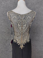 Vintage Black V-Neck Beaded Chiffon Long Prom Dresses Evening Dresses