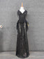 Vintage Black V-Neck Tassel Sequin Tulle Long Prom Dresses Evening Dresses