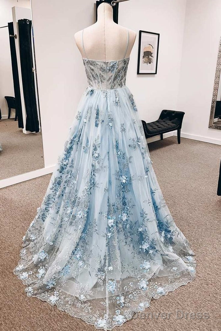 Vintage Blue 3D Floral Lace Sweetheart A-Line Long Prom Dress Secondary image