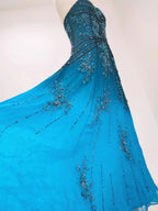 Vintage Blue A-Line Thin Strap Beaded Chiffon Long Prom Dresses Evening Dresses