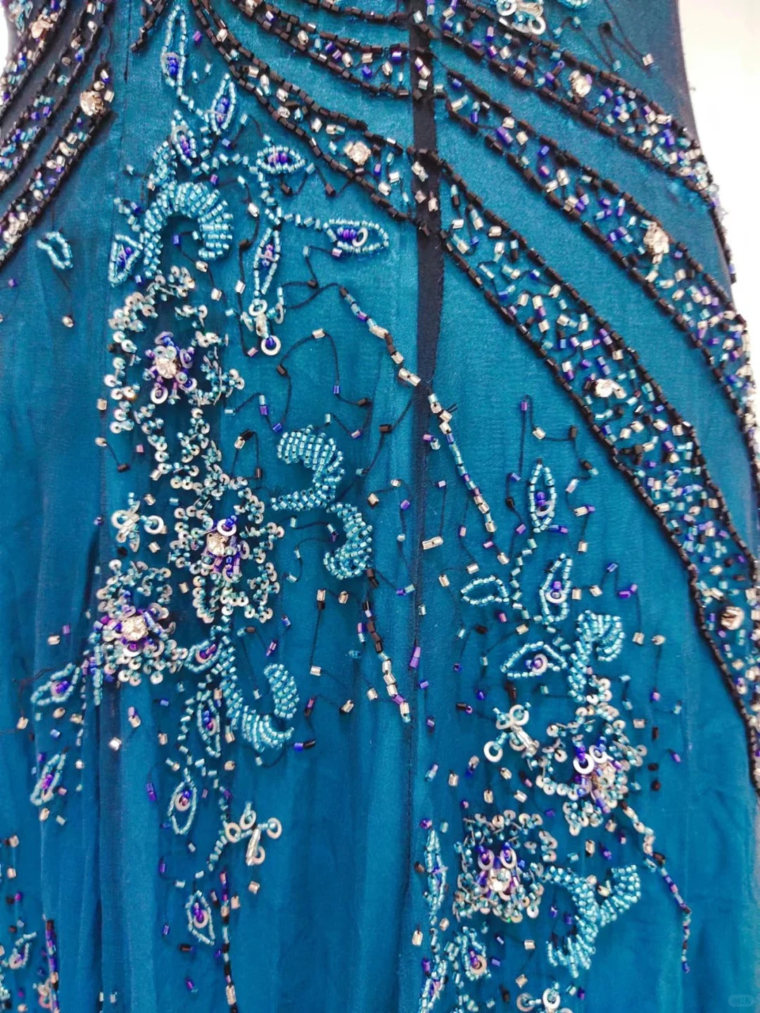 Vintage Blue A-Line Thin Strap Beaded Chiffon Long Prom Dresses Evening Dresses