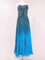 Vintage Blue A-Line Thin Strap Beaded Chiffon Long Prom Dresses Evening Dresses