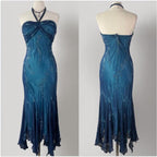 Vintage Blue Chiffon Long Prom Dress Elegant Beaded Prom Dresses