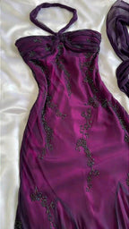 Vintage Blue Chiffon Long Prom Dress Elegant Beaded Prom Dresses