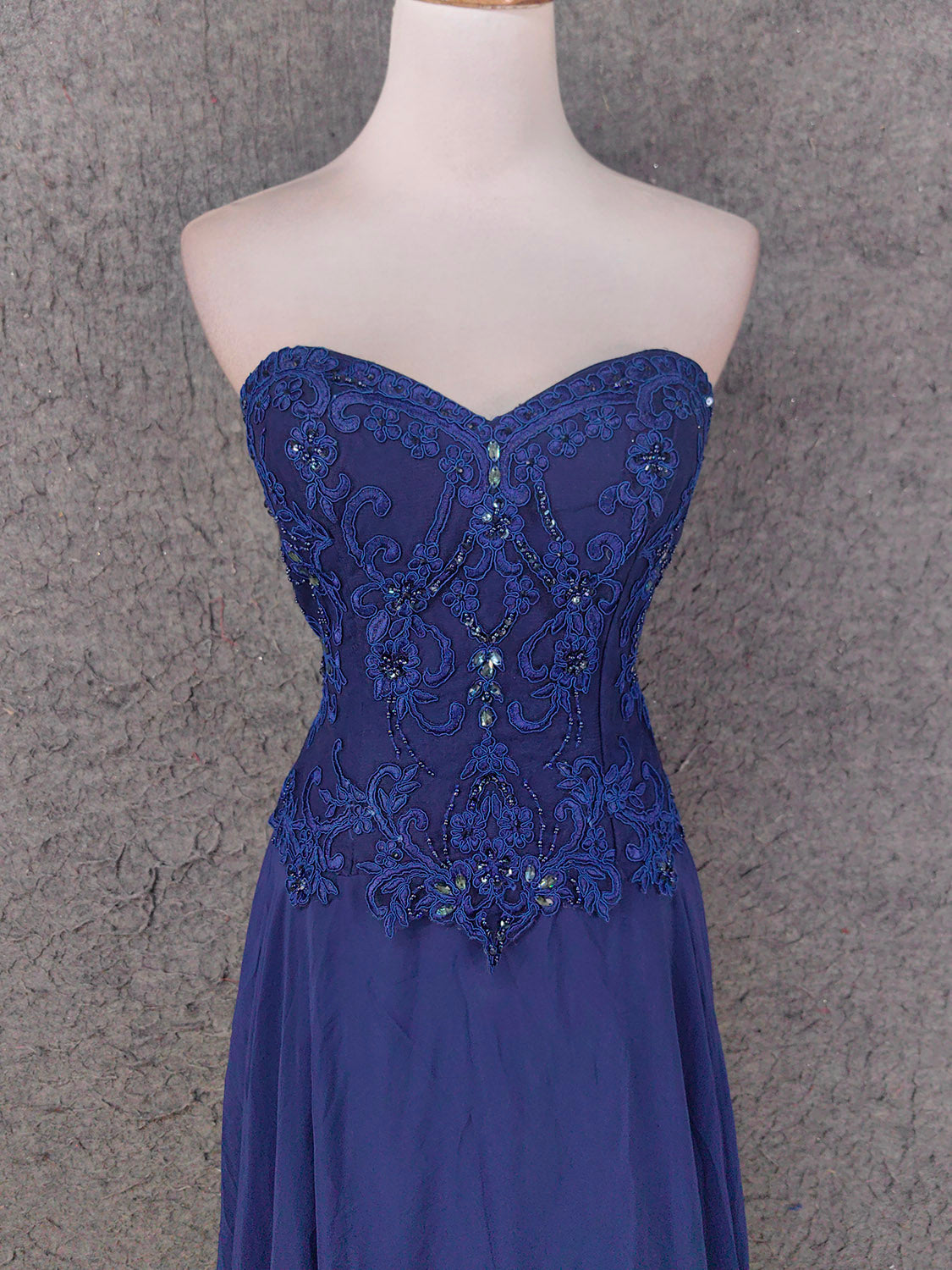 Vintage Blue Sweetheart Neck Embroidered Chiffon Long Prom Dresses Evening Dresses
