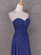 Vintage Blue Sweetheart Neck Embroidered Chiffon Long Prom Dresses Evening Dresses