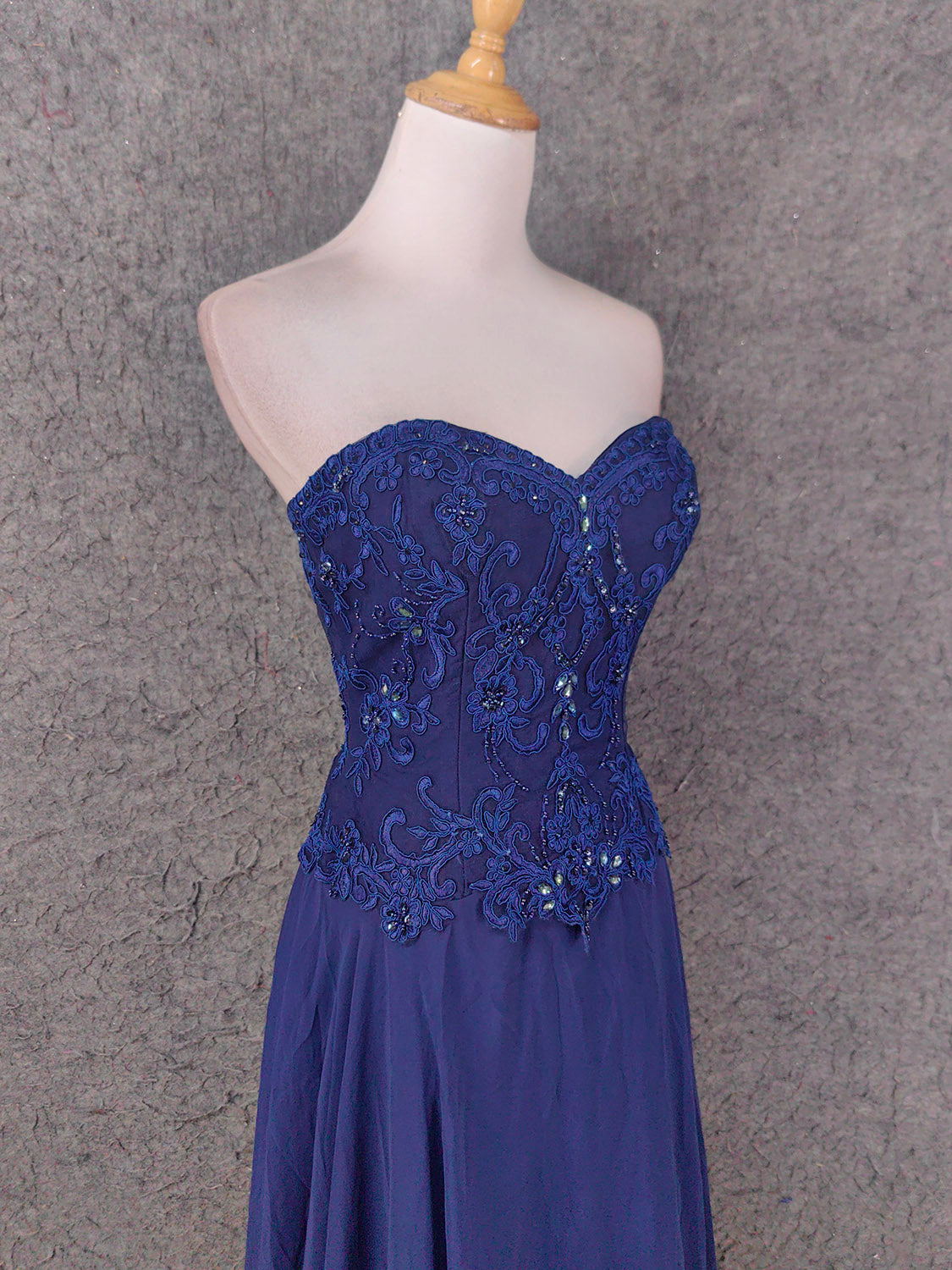 Vintage Blue Sweetheart Neck Embroidered Chiffon Long Prom Dresses Evening Dresses