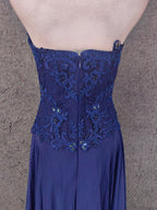 Vintage Blue Sweetheart Neck Embroidered Chiffon Long Prom Dresses Evening Dresses