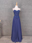Vintage Blue Sweetheart Neck Embroidered Chiffon Long Prom Dresses Evening Dresses
