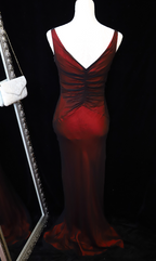 Vintage Bright Burgundy Mermaid V-Neck Ruched Satin Long Prom Dresses Evening Dresses