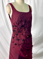 Vintage Burgundy 3D Beaded Flower Square Neck Chiffon Long Prom Dresses Evening Dresses