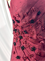 Vintage Burgundy 3D Beaded Flower Square Neck Chiffon Long Prom Dresses Evening Dresses