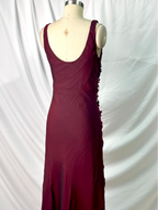 Vintage Burgundy 3D Beaded Flower Square Neck Chiffon Long Prom Dresses Evening Dresses