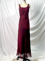 Vintage Burgundy 3D Beaded Flower Square Neck Chiffon Long Prom Dresses Evening Dresses