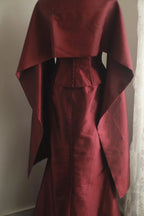 Vintage Burgundy Halter Neck Mermaid Satin Long Prom Dresses Evening Dresses