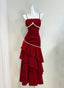 Vintage Burgundy Mermaid Spaghetti Strap Ruffle Velvet Prom Dresses Evening Dresses