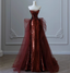 Vintage Burgundy Mermaid Strapless Tulle Sequined Train Prom Dresses Evening Dresses