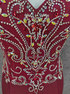Vintage Burgundy Spaghetti Strap V-Neck Beaded Chiffon Long Prom Dresses Evening Dresses