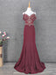 Vintage Burgundy Spaghetti Strap V-Neck Beaded Chiffon Long Prom Dresses Evening Dresses