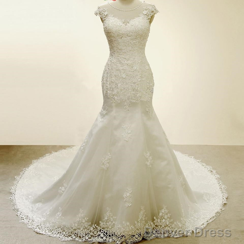 Vintage Cap Sleeves Lace Mermaid Wedding Dresses Main image