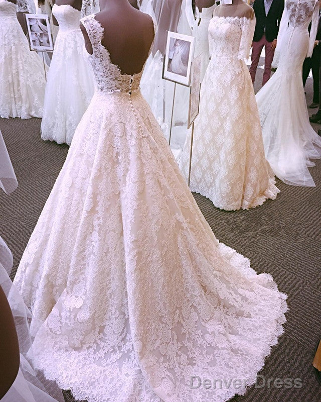 Vintage Cap Sleeves Open Back Lace Wedding Dresses