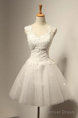 Vintage Cap Sleeves Short Tulle Lace Appliques Wedding Dresses