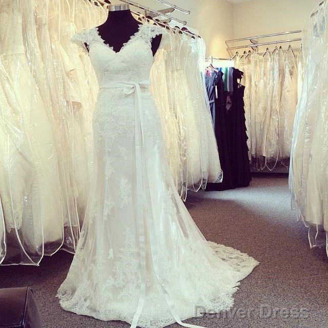 Vintage Cap Sleeves V Neck Lace Mermaid Wedding Dresses Main image