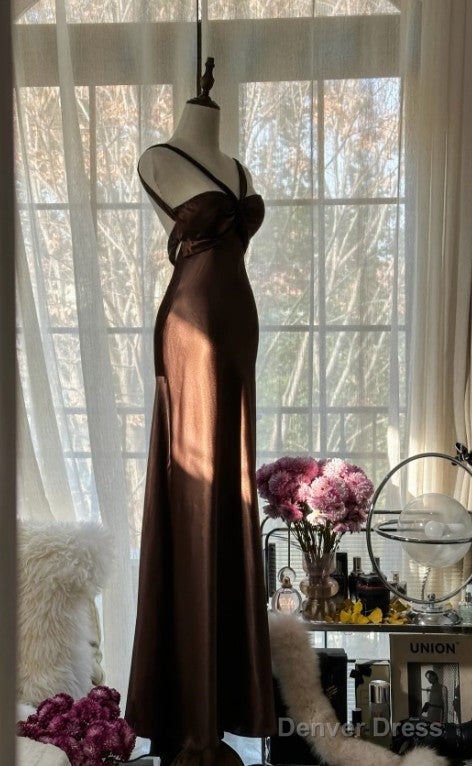 Vintage Chocolate Mermaid Sweetheart Neck Satin Long Prom Dress Elegant Evening Gown Secondary image