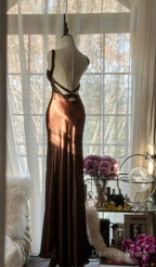 Vintage Chocolate Mermaid Sweetheart Neck Satin Long Prom Dress Elegant Evening Gown