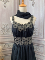 Vintage Court Black Embroidery Circular Pattern Black Diamond Chiffon Long Prom Dresses Evening Dresses