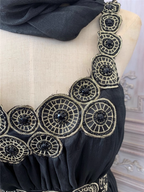 Vintage Court Black Embroidery Circular Pattern Black Diamond Chiffon Long Prom Dresses Evening Dresses