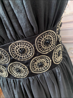 Vintage Court Black Embroidery Circular Pattern Black Diamond Chiffon Long Prom Dresses Evening Dresses
