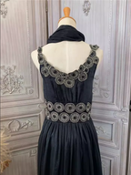 Vintage Court Black Embroidery Circular Pattern Black Diamond Chiffon Long Prom Dresses Evening Dresses